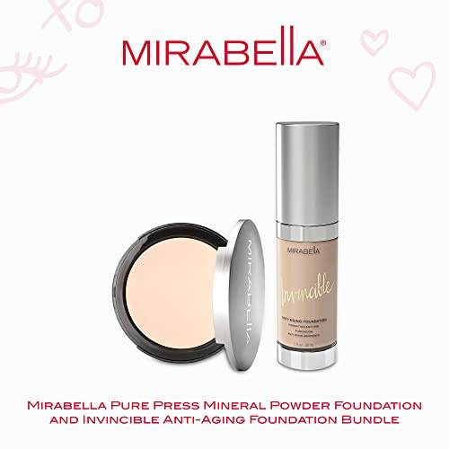 Mirabella Pure Press Mineral Powder Foundation And Invincible Anti-Aging Foundation Bundle #TOP1