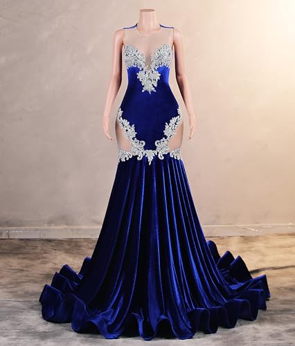 Velvet Prom Dress Beaded Applique Sleeveless Pageant Gala Mermaid Evening Party Gown2