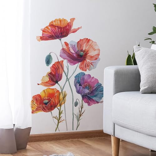 Runtoo Stickers muraux motif coquelicots pour salle de bain, chambre à coucher, salon, chambre d'enfant, bureau, décoration d'intérieur