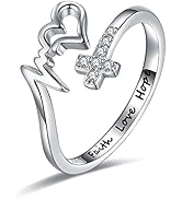 EJALEN S925-Sterling-Silver Faith Hope Love Ring - Cross Rings for Women Adjustable Inspirational...