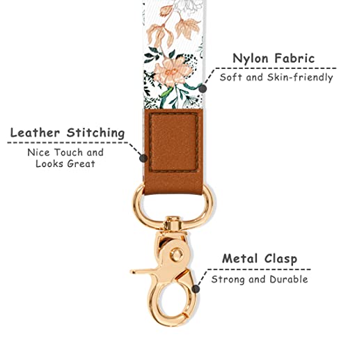 Hsxnam Wrist Lanyard Key Chain, Cute Wristlet Strap Keychain Holder For Women Keys Car Airpods Id Badges Phone, White Flower… #TOP2