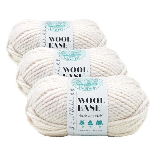 Image of Lion Brand Yarn Wool-Ease Thick & Quick Yarn, Soft and Bulky Yarn for Knitting, Crocheting, and Crafting, 1 Skein, Starlight (Pack of 3)