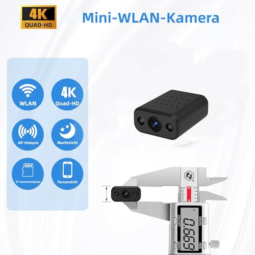 XNJ Mini Kamera, 4K HD Überwachungskamera Innen, 2,4/5 GHz WLAN innenkamera mit akku, Bewegungserkennung, Remote Viewing für Sicherheit mit APP