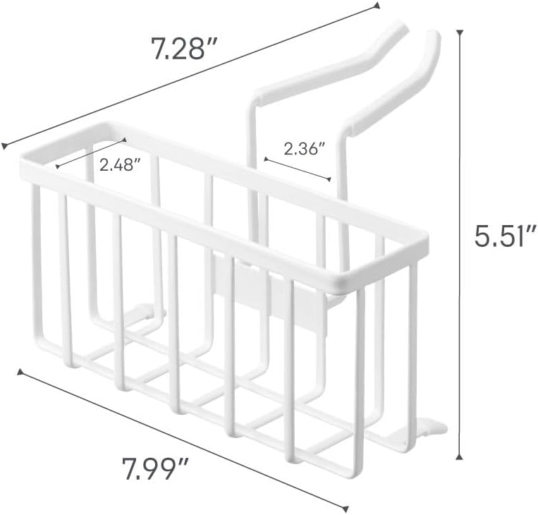 YAMAZAKI Home Tower Faucet-Hanging Sponge Caddy Kitchen Sink Dish Soap Bottle Brush Scrubber Organizer Holder, Metal with Silicone Protection - Steel