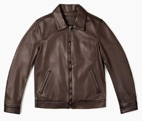 Image of Mens Shirt Collar Genuine Real Lambskin Leather Jacket For Men Vintage Classic Biker Style with Zip Out Liner