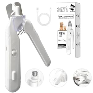 2-in-1 Dog Nail Grinder & Dog Nail Clippers Trimmers for Large Medium Small Dogs Cats Pets Claw Trimmer with LED Lights (White)