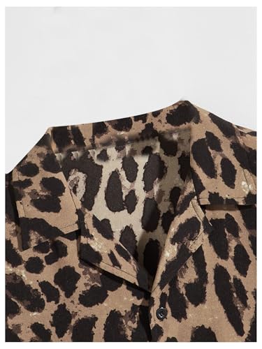 WDIRARA Men's Leopard Print Short Sleeve Shirt Button Down Collared Neck Casual Shirts3