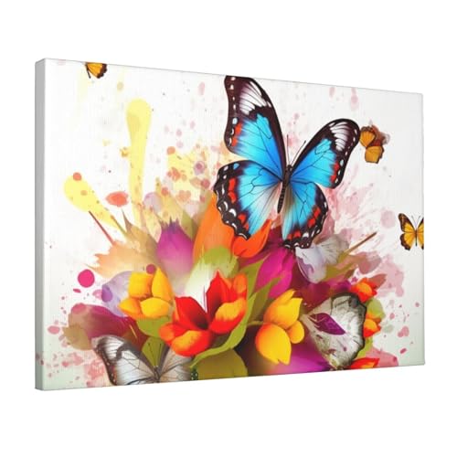 Toile murale papillon et fleurs YoupO 30x45 cm pour la déco du salon
