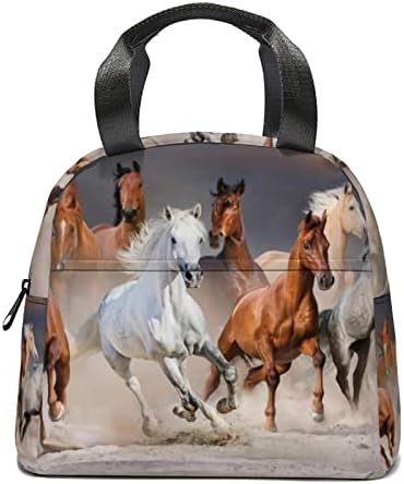 Giwawa Horse Insulated Lunch Bag 3D Running Animal Print Reusable Lunch Box Thermal Lunch Cooler Tote Bags with Front Pocket & Zipper Closure for Kids Boys Girls Men Women Office Picnic