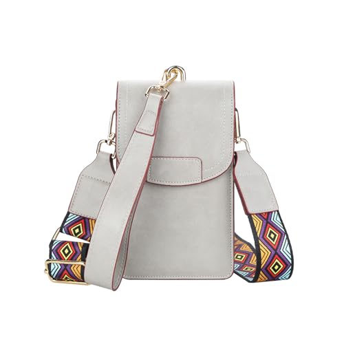 Sac de téléphone portable et portefeuille bandoulière en PU gris