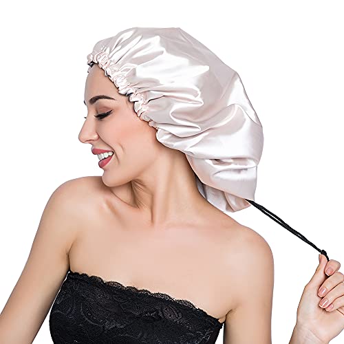 Image of Stain Bonnet Silk Sleep Cap Adjustable Satin Cap for Night Sleeping Hair Bonnet Reversible Double Layer