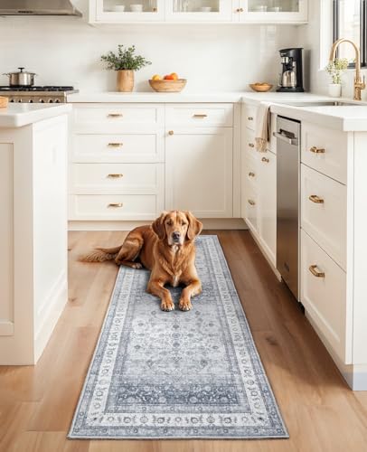 AMADA HOMEFURNISHING 2x6 Washable Kitchen Runner Rug with Non-Slip Backing & Durable Edge Binding, Vintage Entryway & Bedroom Rug