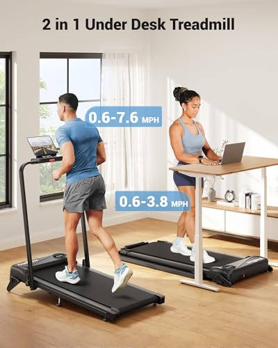 Image of THERUN 2 in 1 Walking Pad with Handle Bar, Foldable Under Desk Treadmill | 10% Manual Incline, 0.6-6.2 mph, APP & Remote Control, 2 in 1 Folding Handle Bar, Quiet Core Motor, Compact for Home Office