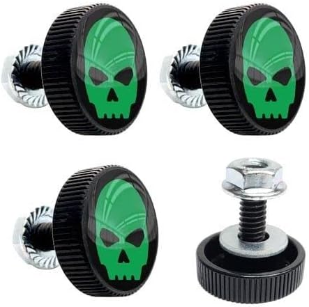 4 Black 1" Round Logo License Plate Frame Fastener Tag Bolts Green Skull G Style-9856-3782
