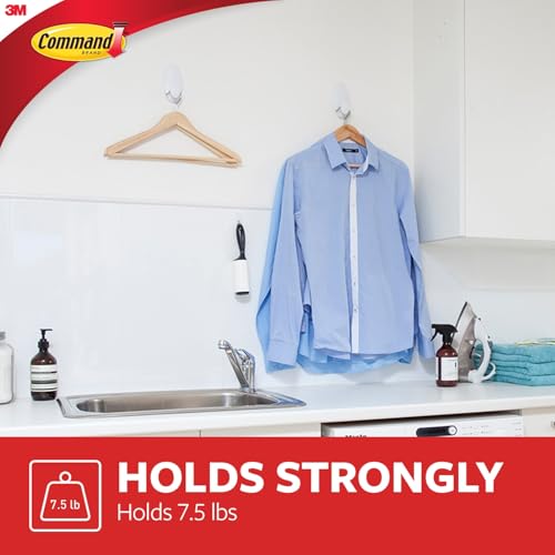 Command 17019-ES Clothes Hanger Hook, Pack of 1 Hook and 2 Adhesive Strips, White - Damage Free Hanging - Holds up to 3.4 kg