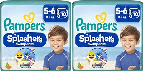 Pampers Culottes de Bain Splashers Taille 5-6 (14+ kg), 10 Couches-Culottes Bébé, Edition Baby Shark, Pour Une Protection Optimale Dans l'Eau (Lot de 2)