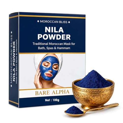 Image of Moroccan Nila Powder For Face - 100% Natural Blue Powder for Skin Brightening, Tan Removal & Detox | Traditional Moroccan Hammam Beauty Treatment For Face & Body Care (100gm)