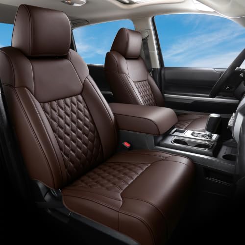 Image of Huidasource Coffee Front Seat Covers Fit for Toyota Tacoma 2005-2015 All Cab Base Prerunner SR5 Limited TRD Sport Front Row, 360 Full-wrap Waterproof Nappa Leather Automotive Seat Cushion Cover