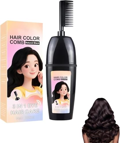 Peine 3 en 1 para teñir el cabello con cepillo integrado, peine portátil para cubrir el cabello gris, impermeable y resistente al sudor, coloración de pelo en un solo paso, sin mezclar, fácil de usar