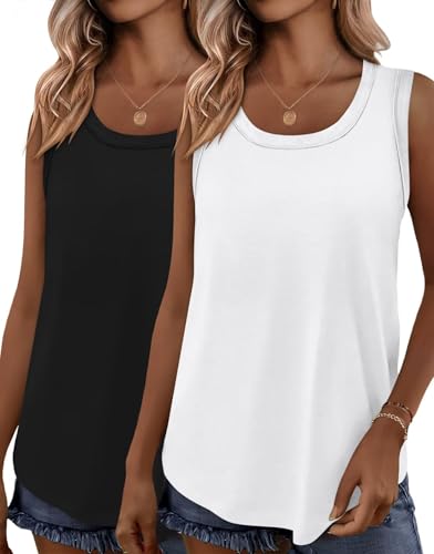 Bliwov 2 Pack Womens Tank Tops Scoop Neck Summer Fall Winter Fashion Sleeveless Shirts Beach Loose Casual Workout Clothes