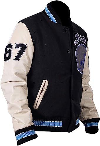 Alex Foley 67 Eddie Murphy Detroit Beverly Hillscop Wool Leather Baseball Black & Cream Varsity Bomber Jacket