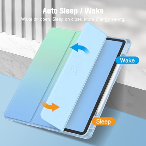 Image of Fintie Hybrid Case for iPad Air 13 inch (M3) 2025 / (M2) 2024 with Pen Holder - Shockproof Protective Case with Transparent Hard Shell Back Cover,Sea Ombre