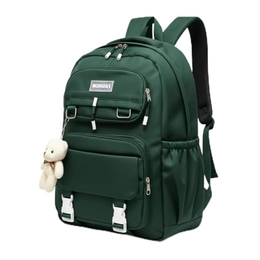 Mochila Feminina Bolsa Impermeável Fofa De Costas Escolar Leve Trabalho Viagem Dia a Dia (Verde-Escuro)