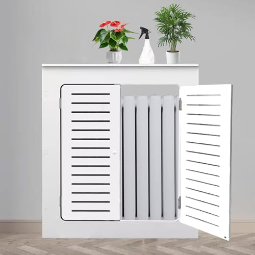Cubre Radiador De Madera Plástica 50x60x25cm - Mueble Con Puertas De Listones, Para Baño O Salón, Almacenaje Extra Y Protección