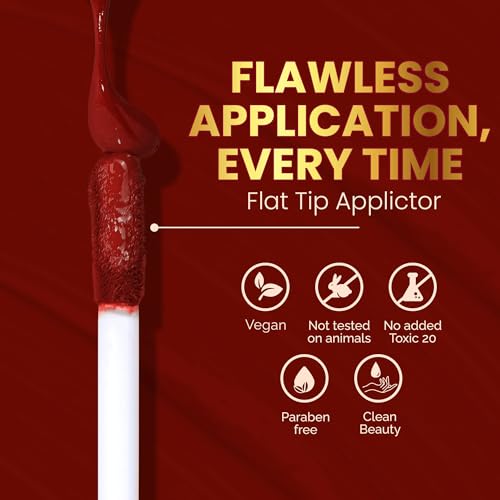 Image of Parul Garg Beauty Silk Matte Liquid Lipstick | Long-Lasting & Smudge-Proof | Soft Matte Finish | Vegan & Clean Beauty | Hydrates with Shea Butter & Vitamin E | Shade: Hibiscus 01 - Deep Red, 3ml