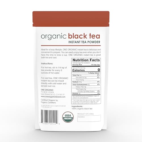 ONE ORGANIC Instant Tea Powder (Black) – 4.4 oz. – 125 Servings – USDA Certified Organic – 100% Pure Tea - Instant Hot or Iced Tea – Unsweetened