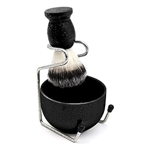 Men’s Shaving Set, Stainless Steel Shaving Razor&Brush Holder Soap Bowl Mug Badger Hair Beard Brush, Wet Shaving Kit – 3 Pieces (Black)