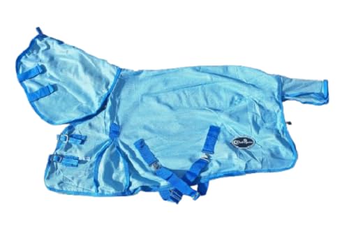 NEW MINI/SHETLAND/PONY FLY RUG SOFT MESH ATTACHED NECK COVER SKY BLUE 3'6"-4'9" (4'9")