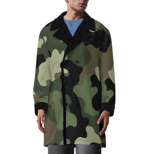 Meaudiwes Fashion Warm Overcoat Double Breasted Trench Coat Lightweight Jacket Windbreaker Cool Green Camo Army Camouflage