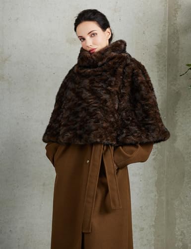Women Faux Fur Cape Poncho 1920s Mink Fur Wraps for Halloween Christmas Cosplay3