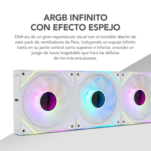 Miniatura 7 de Nox Xtreme Products Hummer Pro Link Kit 3 Ventiladores Argb Magnéticos 120 Mm Con Pwm, Conexión Sin Cables, Iluminación Espejo Infinito, Silenciosos Y Alta Refrigeración Para Pc Gaming, Color Blanco