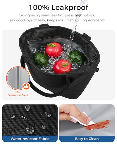 Image of Gloppie Black Lunch Bag for Women Insulated Leakproof Cooler Lunch Tote | 3-Layer Thermal Liner,Keeps Meals Cool Fresh In Summer, Reusable Food-Grade Leakproof Liner, Fits 10 Cans, Easy to Clean