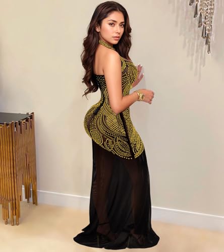 Image of PORRCEY Women's Sexy Elegant Rhinestone Bodycon Dress Hot Drilling Clubwear