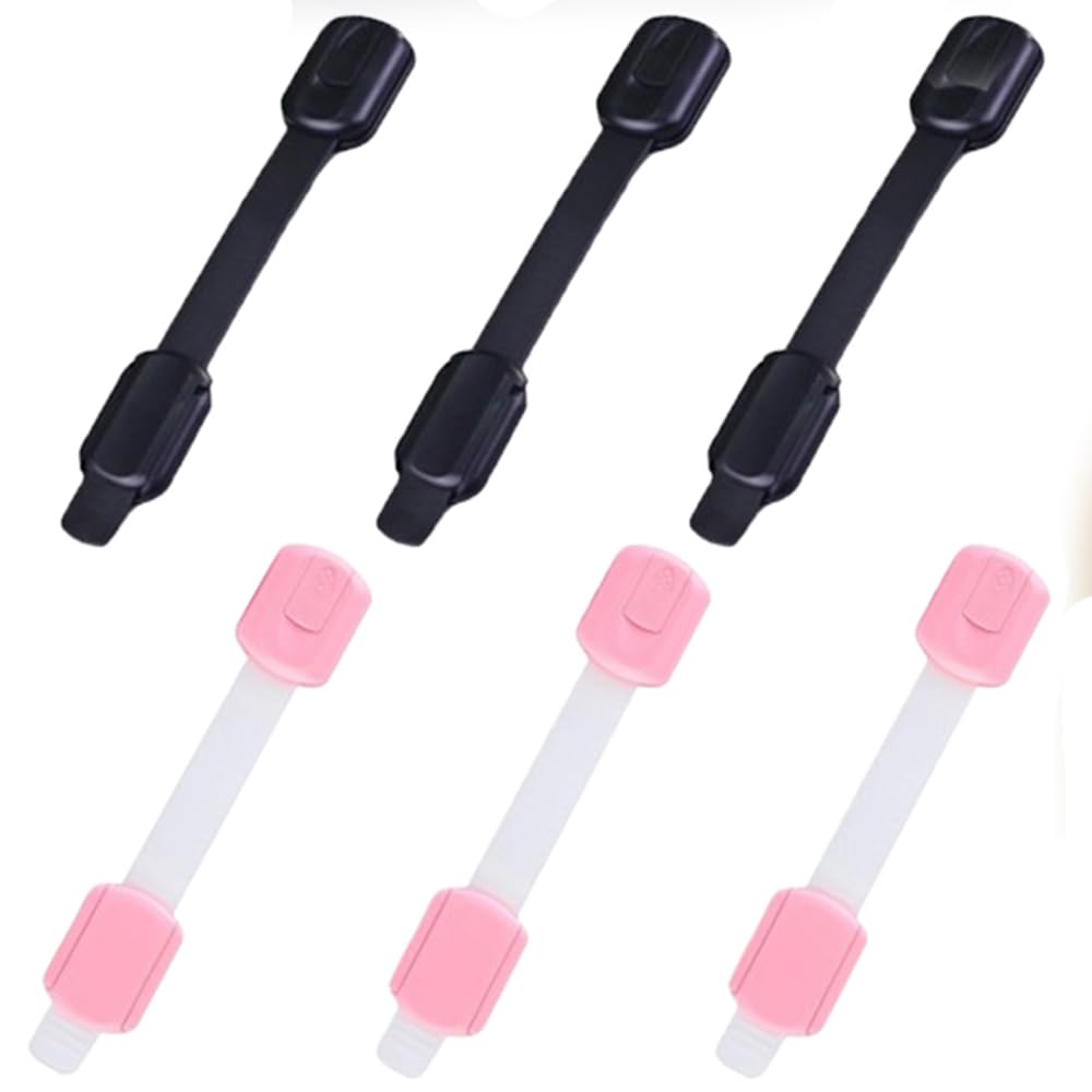 Yalihaixia Black & Pink 6 Pack Adjustable Safety Cupboard Locks Locks For Kitchen Cupboards Cabinet Fridge Drawer Refrigerator Toilet Easy Install No Tools Needed Black Pink
