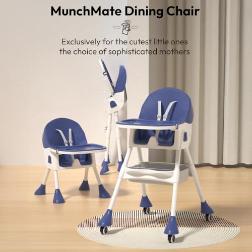 Image of StarAndDaisy High Chair for Baby 6 Months to 5 Years /Adjustable Height Feeding Chair with 4 Reclining Seat Positions, Double Food Tray, Foldable Design & Wheels /High Chair for Baby (Blue)