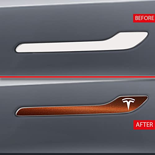 Image of IPG Compatible for Model 3 / Model Y /Juniper Door Handle Decal Sticker Wrap Kit (Set of 4) with Tesla Logo Personalize Your Tesla (Bronze)
