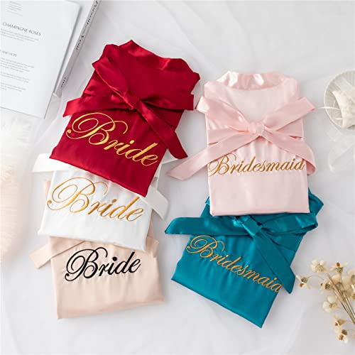 Image of Super Shopping-zone Women's Pure Bride Robes Embroidery Bridesmaid Robes Bridal Party Kimono Robe Wedding Sleepwear