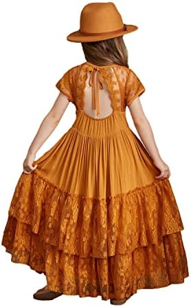 BIBIHOU Girls Lace Swing Holiday Party Wedding A-Line Maxi Dress Flower Girl Dresses, 10 Years