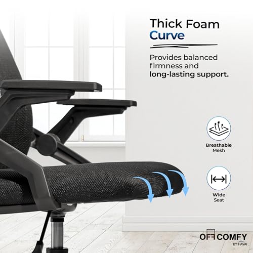 Image of HAVAI Airon Ergonomic Office Chair with Mesh Back | Executive Computer Chair with Reclining & Folding Function | Nylon Armrests | Class 2 Gas Lift | Plywood Base Support | WFH & Office Use (Black)