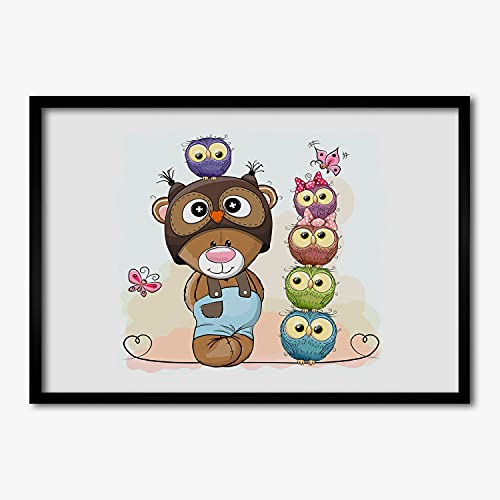 Cadre photo 70x50 cm en bois MDF Tulup avec affiche hiboux en peluche pour chambre d'enfant