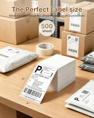 Image of Rongta Fanfold 4x6 Direct Thermal Labels, Perforated Shipping Label Printer Paper for Lable Printers, Clear Printing and Strong Adhesive (White 4x6, 1 Stacks | 500 Labels)