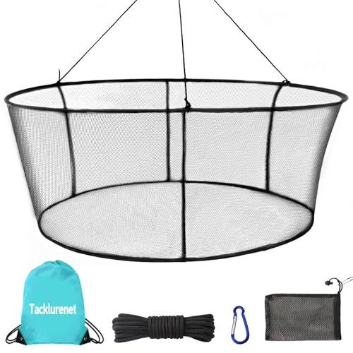 Foldable Drop Net for Pier Fishing, Pier Fishing for 32inch*28inch Pier Net with Waterproof and Quick-Drying, Drop Net for Pulling Up Fish with Rope for Minnows, Crawfish, Shrimp, Diameter