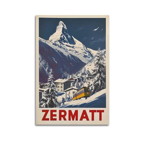 Poster ski Alpes suisses Zermatt 50x75 cm - Décoration murale moderne en toile pour chambre