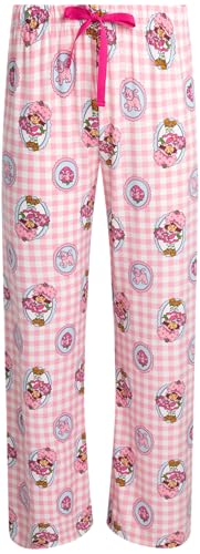 Image of COCO BRANDS Strawberry Shortcake Womens Pajama Sets - 2 Piece Soft Stretch Button Down Sleep Shirt and Pajama Pants