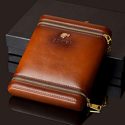 JEG Brown Leather Cedar Wood 5 Ct Cigar Humidor Case Holder with Humidifier