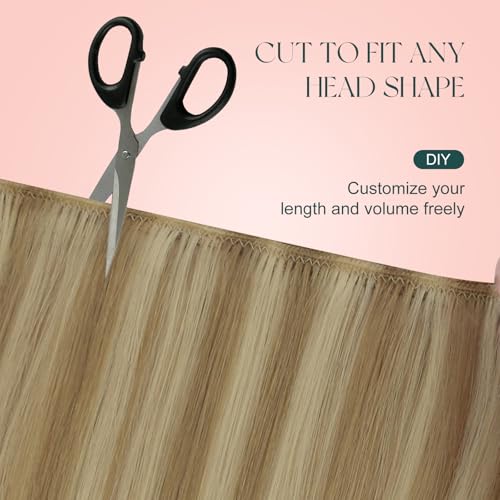 Image of Easyouth 20 Inch Weft Hair Extensions Human Hair Highlight, Invisible Weft Hair Extensions Human Hair Highlight, 100G, Dark Ash Blonde with Golden Blonde, Sew in Extensions, for Women